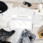 A screenshot of the Thrift store estimator, featuring a t-shirt, boots, a hat, sunglasses, a key, and jeans