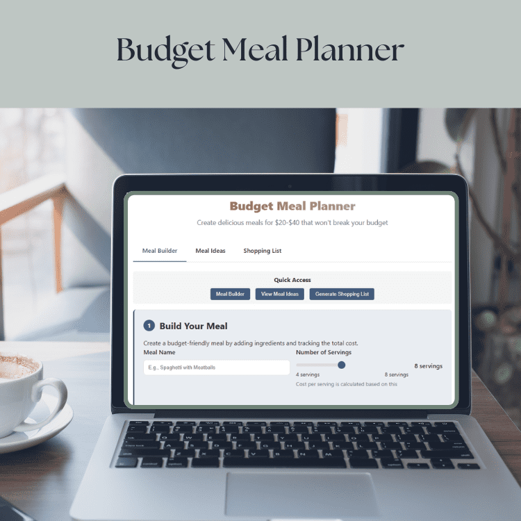 budget meal planner screenshot on a laptop