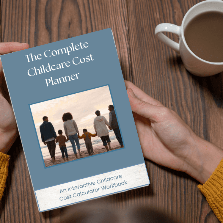 A screenshot of the complete childcare planner in someone's hands, on a table.