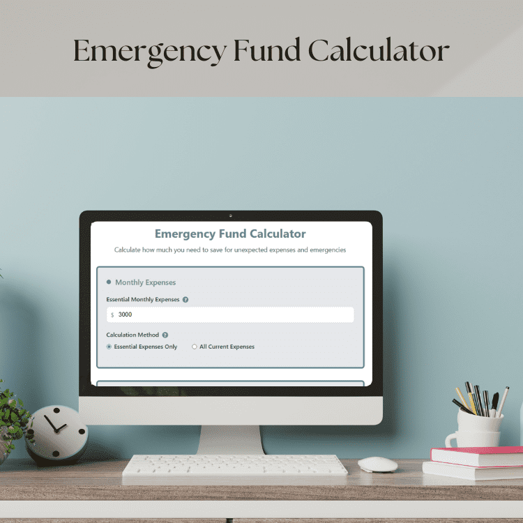 Screenshot of emergency fund calculator on a computer screen