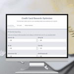 A screenshot of the credit Card rewards optimizer with a credit card as the background.