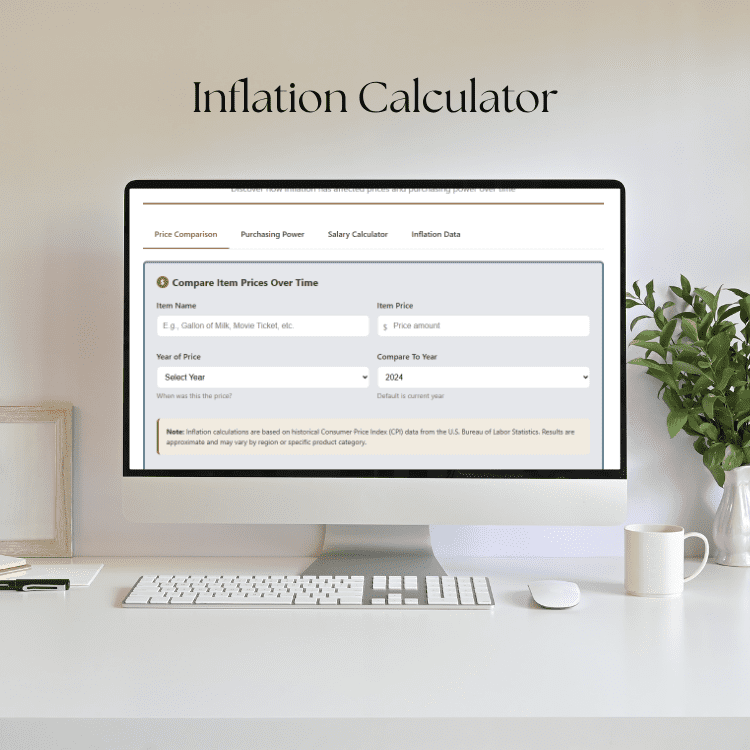 A screenshot of the inflation calculator on a desktop computer