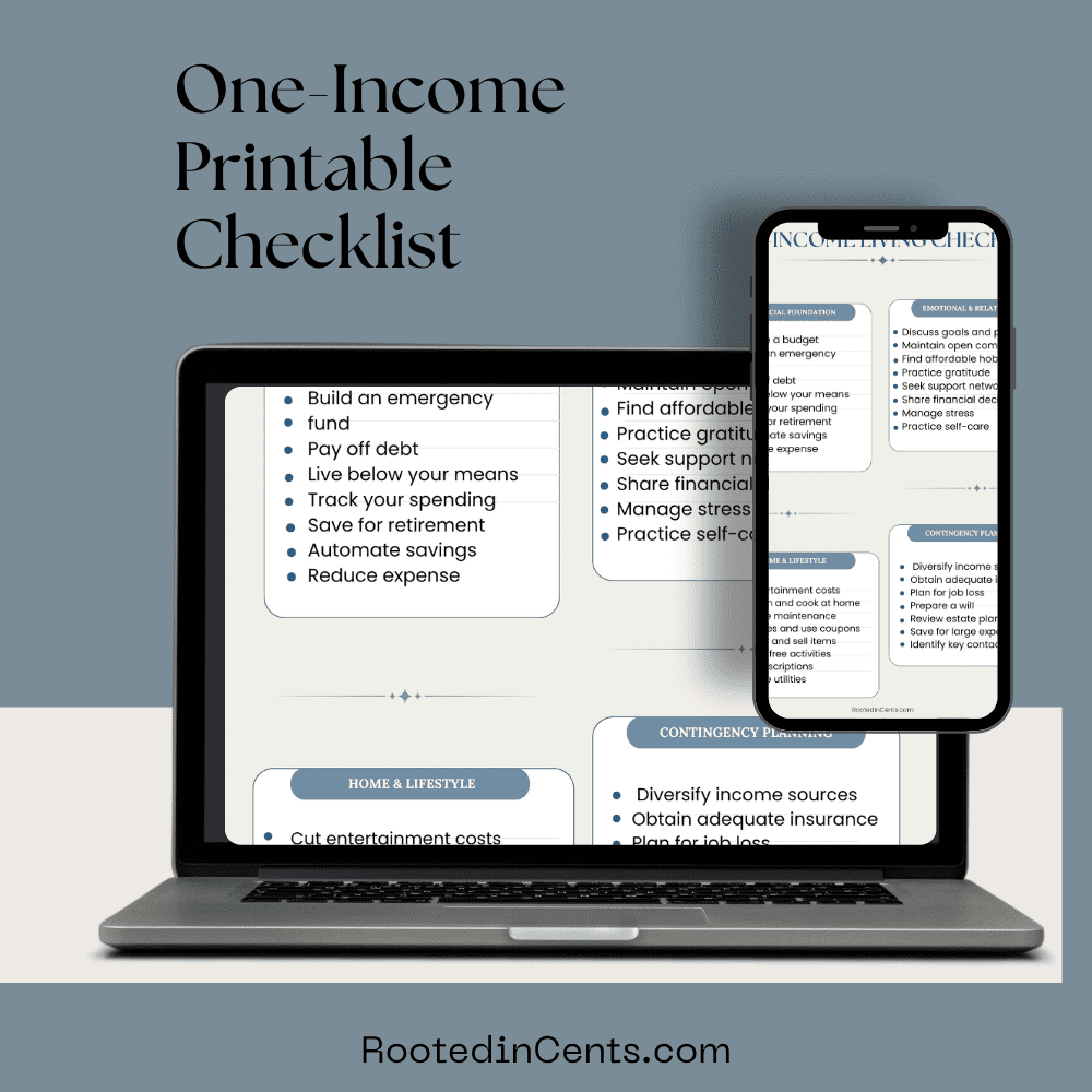 A screenshot of the one-income printable checklist