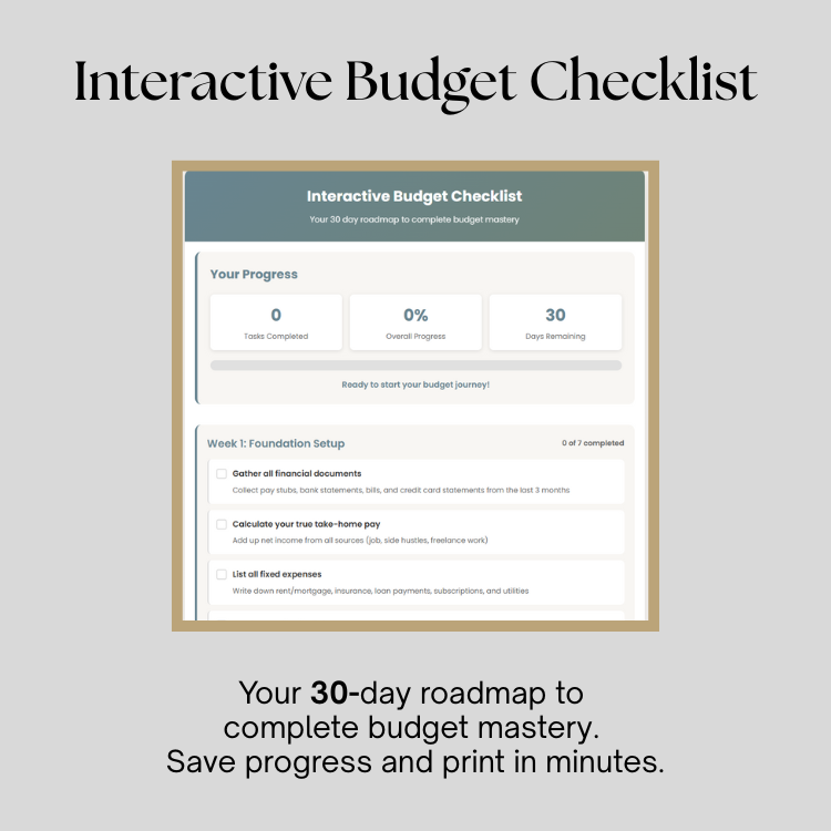 Interactive budget checklist mockup